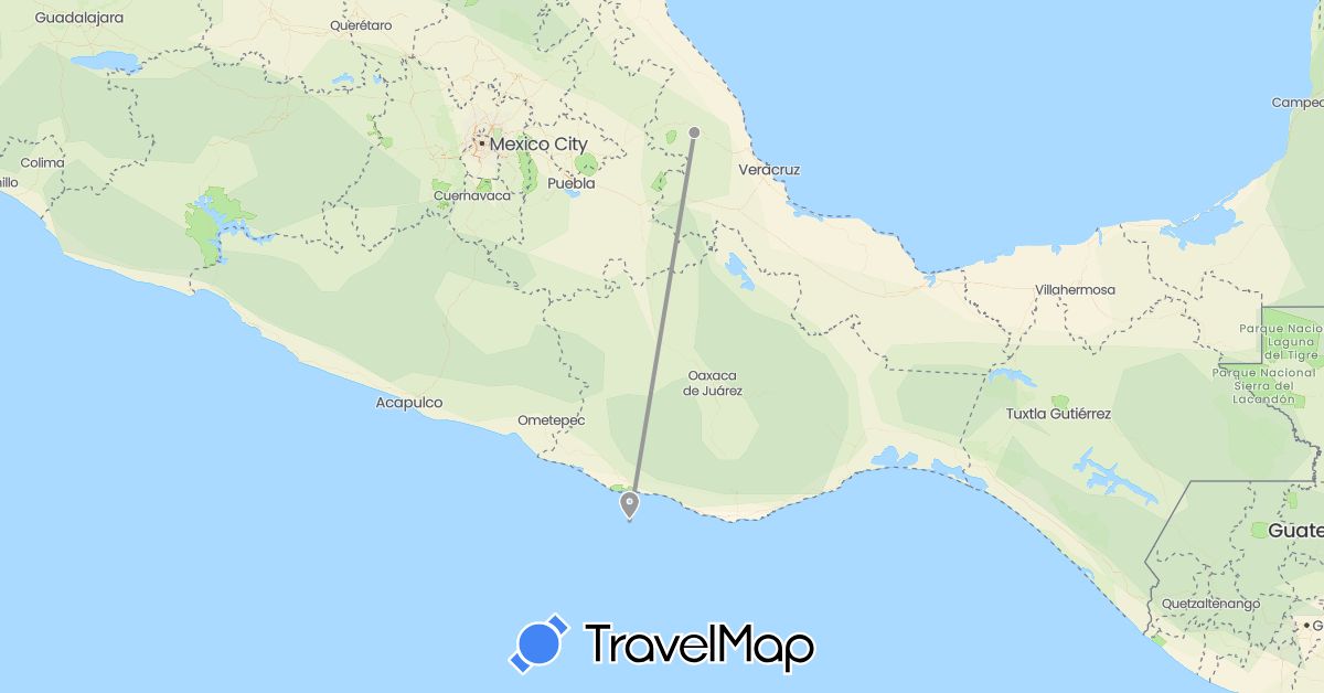 TravelMap itinerary: driving, plane in Guatemala, Mexico (North America)